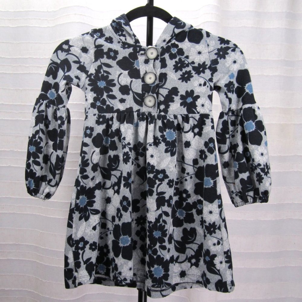 Girls' Pippa & Julie Navy/Gray Floral Hoodie Fleece Dress - 6X